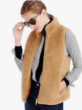 J.CREW Brown Faux Fur Full Zip Vest